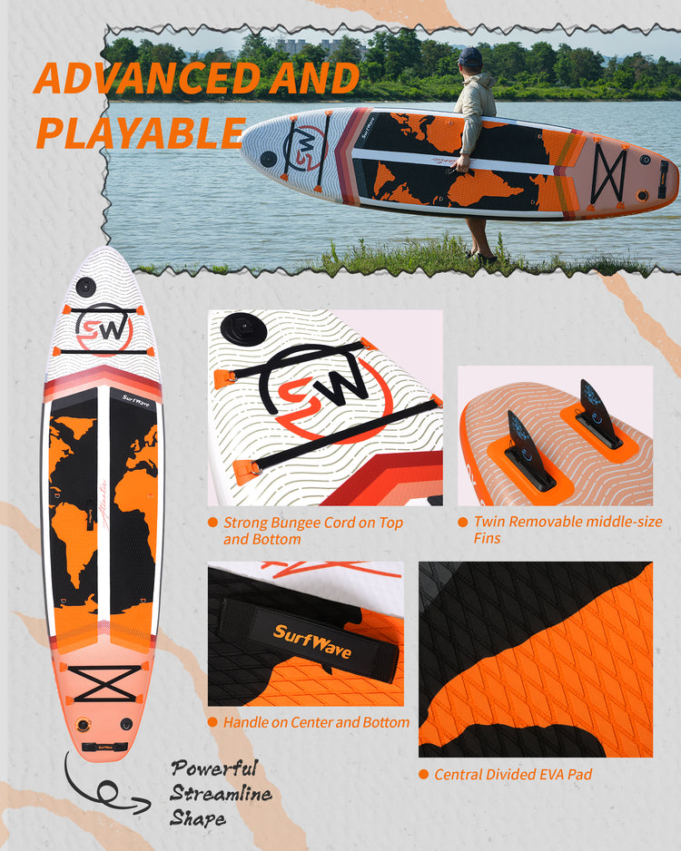 Aufblasbares Pro-SUP-Board, Stand-Up-Paddle-Board, 11 Fuß, aufblasbares Allround-Stand-Up-Paddle-Board – Militärqualität für Surfen und Expeditionen, inklusive Carbon-Paddel und Pro-Pumpe