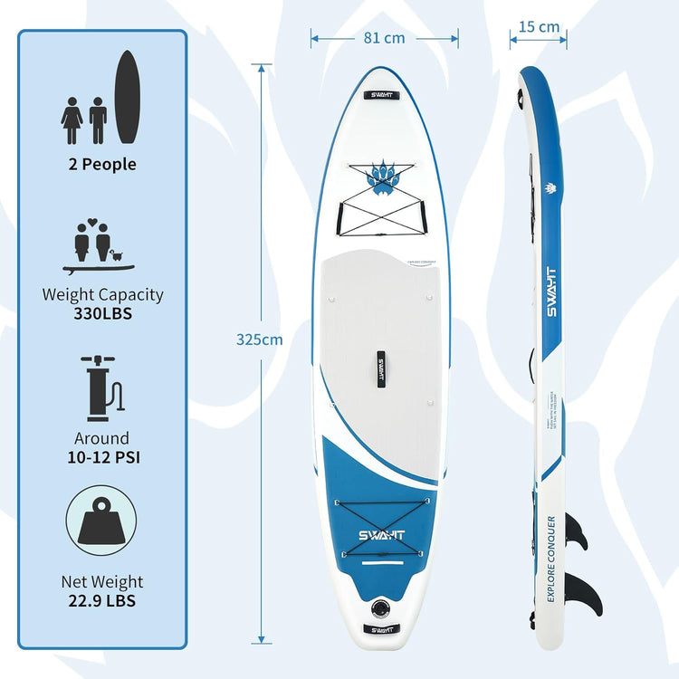 Inflatable Stand Up Paddle Board – Durable SUP with Adjustable Paddle,Dual Action Pump, Carry Bag, Ankle Leash, Non-Slip EVA Deck – All Skill Levels