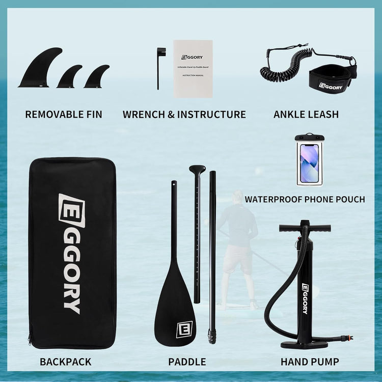 Inflatable Paddle Board,blue Stand Up Paddle Board Set, Extra Wide SUP Board with Removable Fin, Floating Paddle, Hand Pump, Waterproof Phone Pouch,Traveling Board