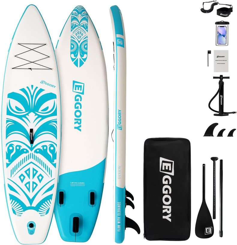 EGGORY SUP Board,Inflatable Paddle Board,Stand Up Paddle Board Set, Extra Wide SUP Board with Removable Fin, Floating Paddle, Hand Pump, Waterproof Phone Pouch,Traveling Board