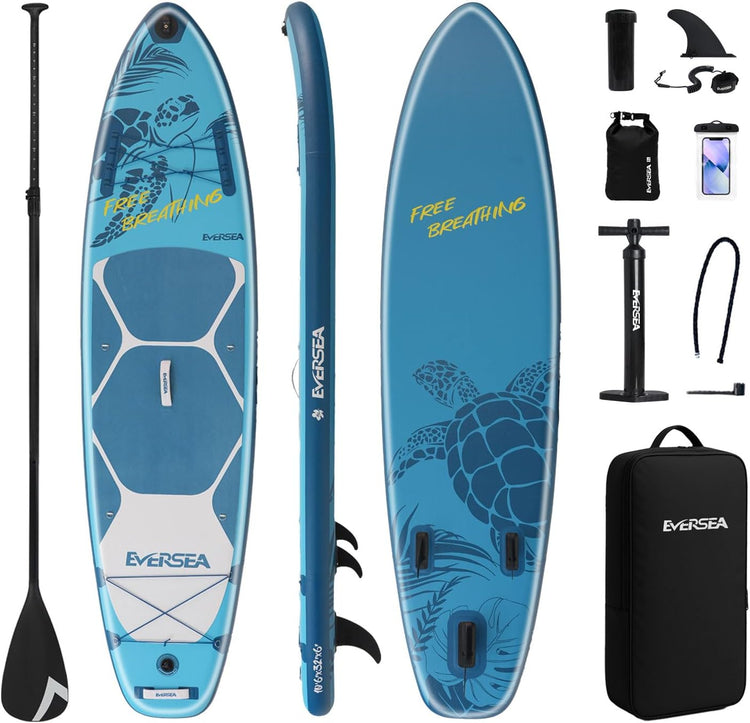 Turtle Deep Blue Inflatable Stand Up Paddle Board – Durable SUP with Adjustable Paddle,Dual Action Pump, Carry Bag, Ankle Leash, Non-Slip EVA Deck – All Skill Levels