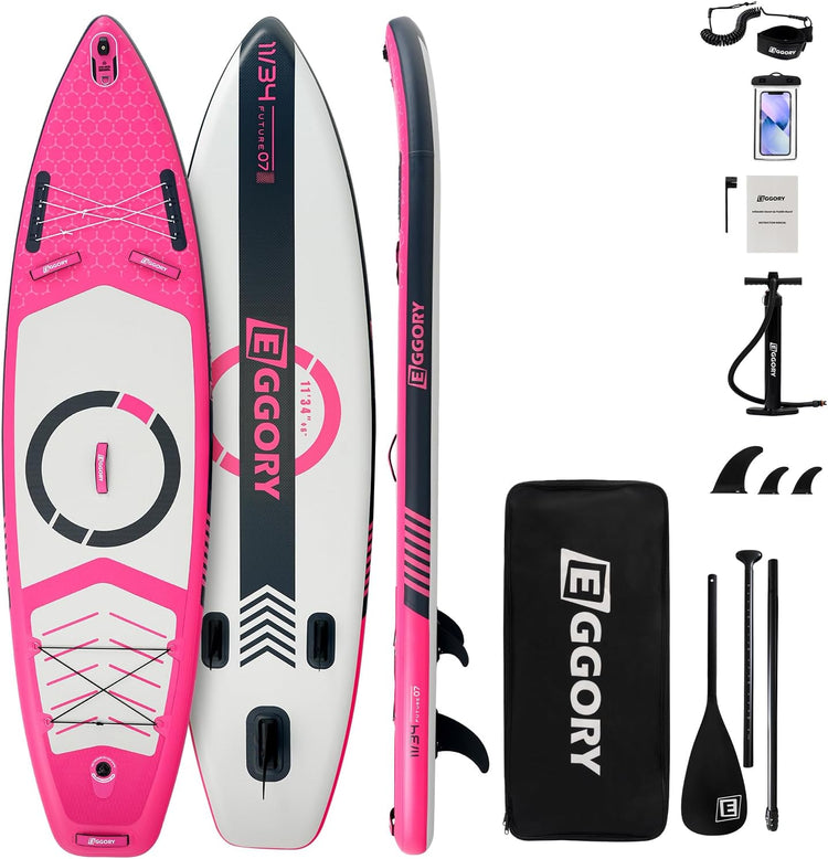EGGORY SUP Board,Inflatable Paddle Board,Stand Up Paddle Board Set, Extra Wide SUP Board with Removable Fin, Floating Paddle, Hand Pump, Waterproof Phone Pouch,Traveling Board