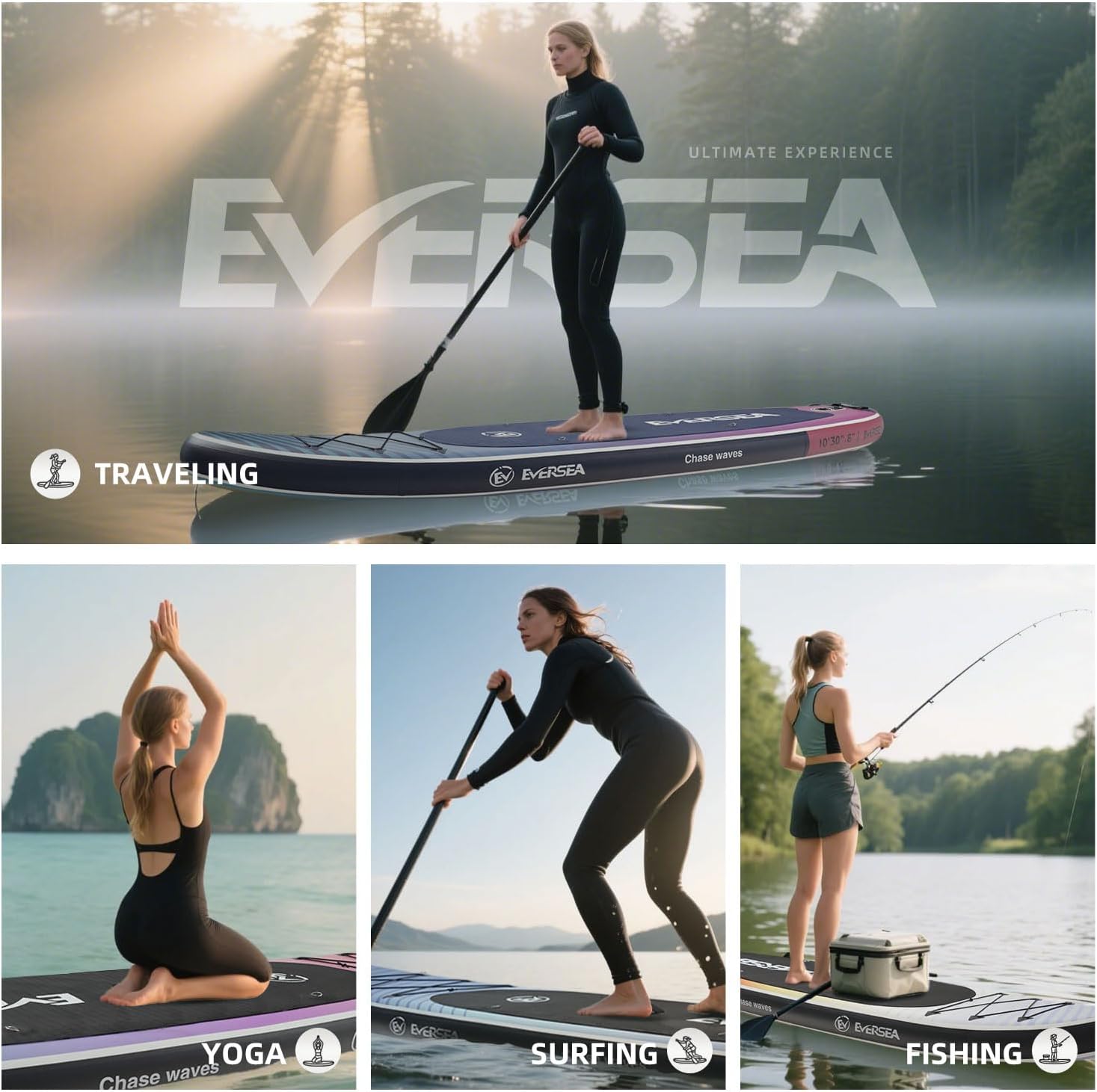 Standing Paddle Board, 10ft Inflatable SUP Board All-Around Inflatable Paddle Board with SUP Accessories, Non-Slip Comfort EVA Deck, Dual PVC Layer, Color Drifter Stable Wide SUP for Youth & Adults