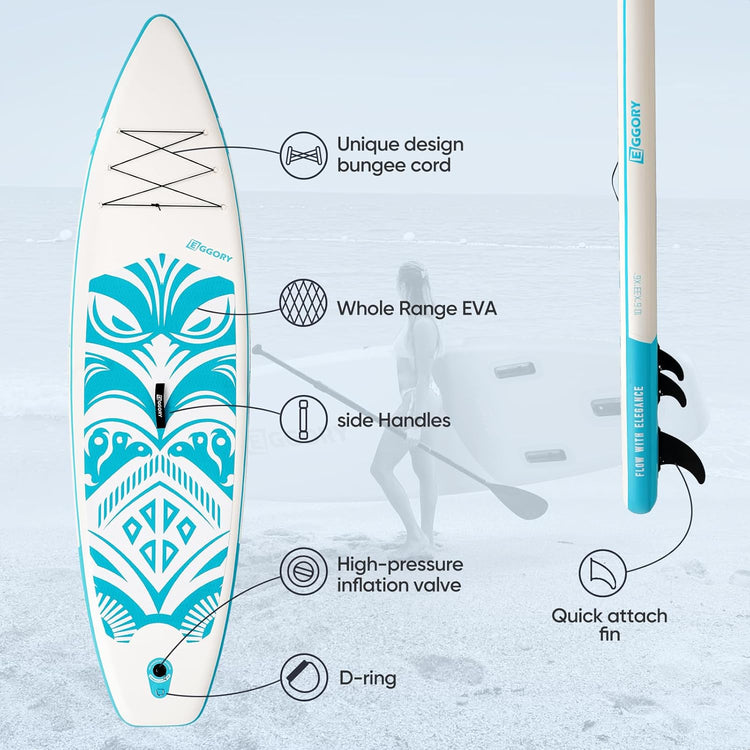 EGGORY SUP Board,Inflatable Paddle Board,Stand Up Paddle Board Set, Extra Wide SUP Board with Removable Fin, Floating Paddle, Hand Pump, Waterproof Phone Pouch,Traveling Board