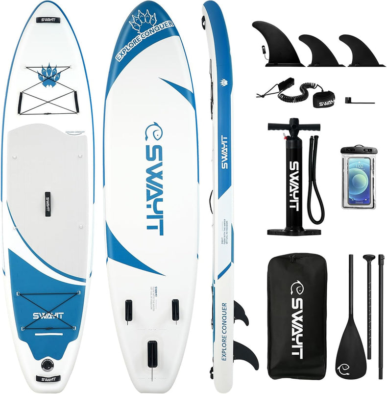 Inflatable Stand Up Paddle Board – Durable SUP with Adjustable Paddle,Dual Action Pump, Carry Bag, Ankle Leash, Non-Slip EVA Deck – All Skill Levels
