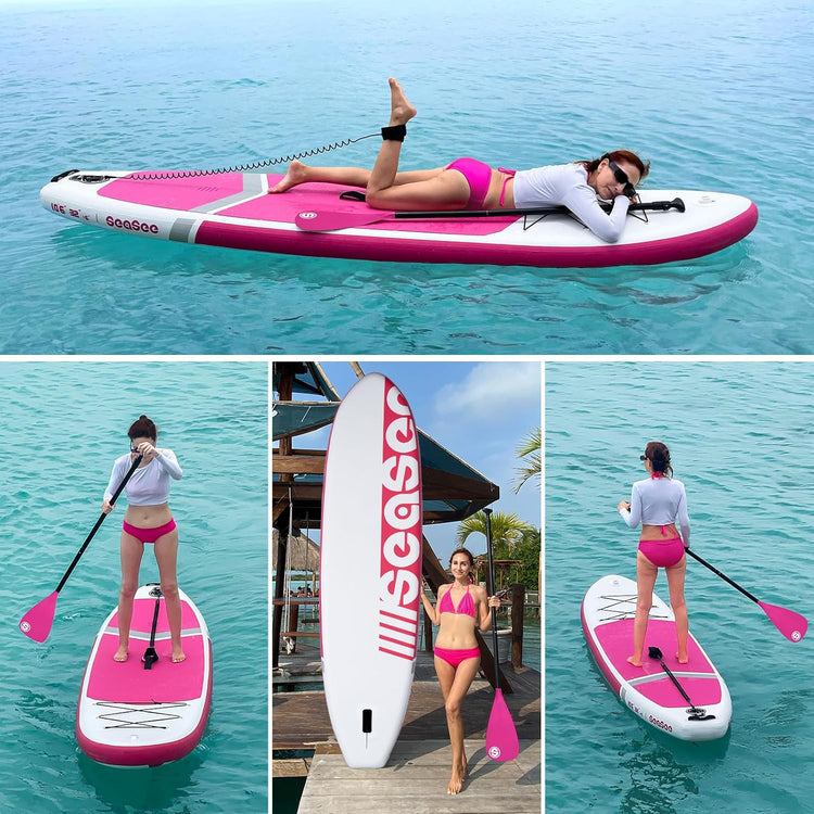 Inflatable Stand Up Paddle Board with Sup Board Accessories, Durable, Lightweight,Wide Stable Design,Wide Non-Slip Deck, Non-Slip Comfort Deck Pink Paddle Board for Women & Girls