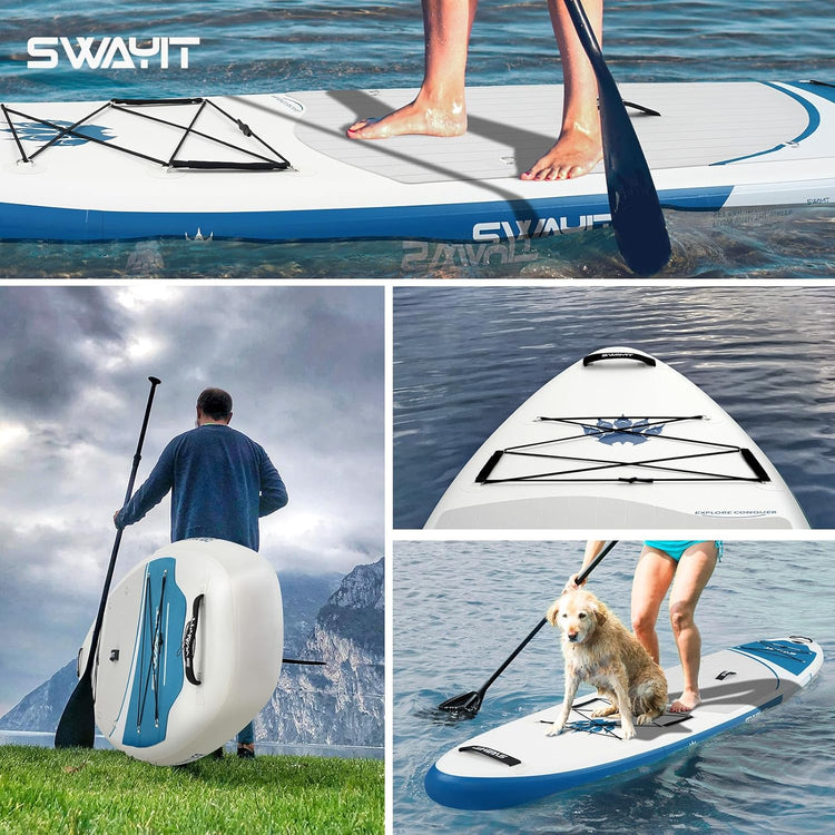 Inflatable Stand Up Paddle Board – Durable SUP with Adjustable Paddle,Dual Action Pump, Carry Bag, Ankle Leash, Non-Slip EVA Deck – All Skill Levels
