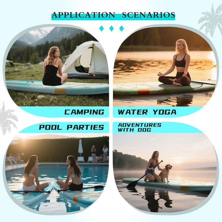 11' Yoga & Fishing Inflatable Paddle Board, Wide Stable SUP with Adj Paddle – Ideal for Beginners,