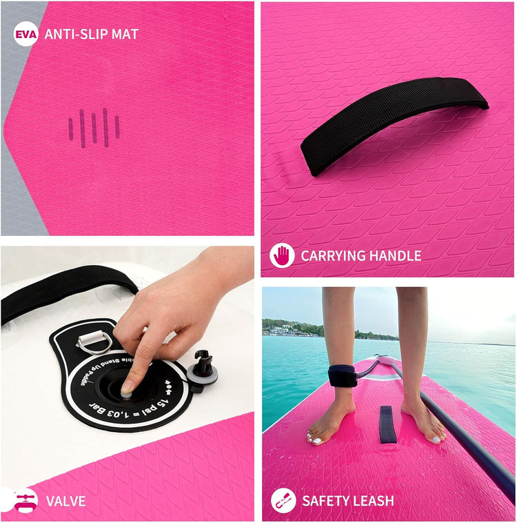 Inflatable Stand Up Paddle Board with Sup Board Accessories, Durable, Lightweight,Wide Stable Design,Wide Non-Slip Deck, Non-Slip Comfort Deck Pink Paddle Board for Women & Girls