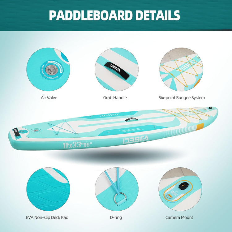 11' Yoga & Fishing Inflatable Paddle Board, Wide Stable SUP with Adj Paddle – Ideal for Beginners,