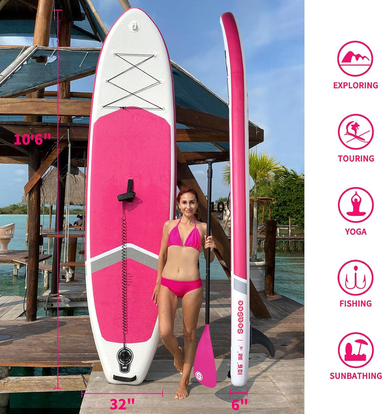 Inflatable Stand Up Paddle Board with Sup Board Accessories, Durable, Lightweight,Wide Stable Design,Wide Non-Slip Deck, Non-Slip Comfort Deck Pink Paddle Board for Women & Girls
