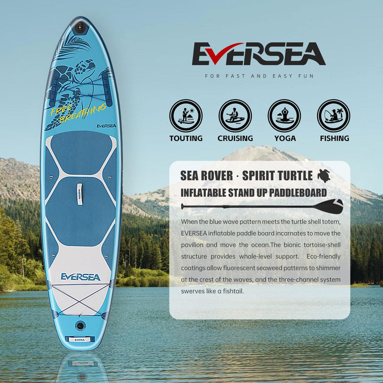 Turtle Deep Blue Inflatable Stand Up Paddle Board – Durable SUP with Adjustable Paddle,Dual Action Pump, Carry Bag, Ankle Leash, Non-Slip EVA Deck – All Skill Levels