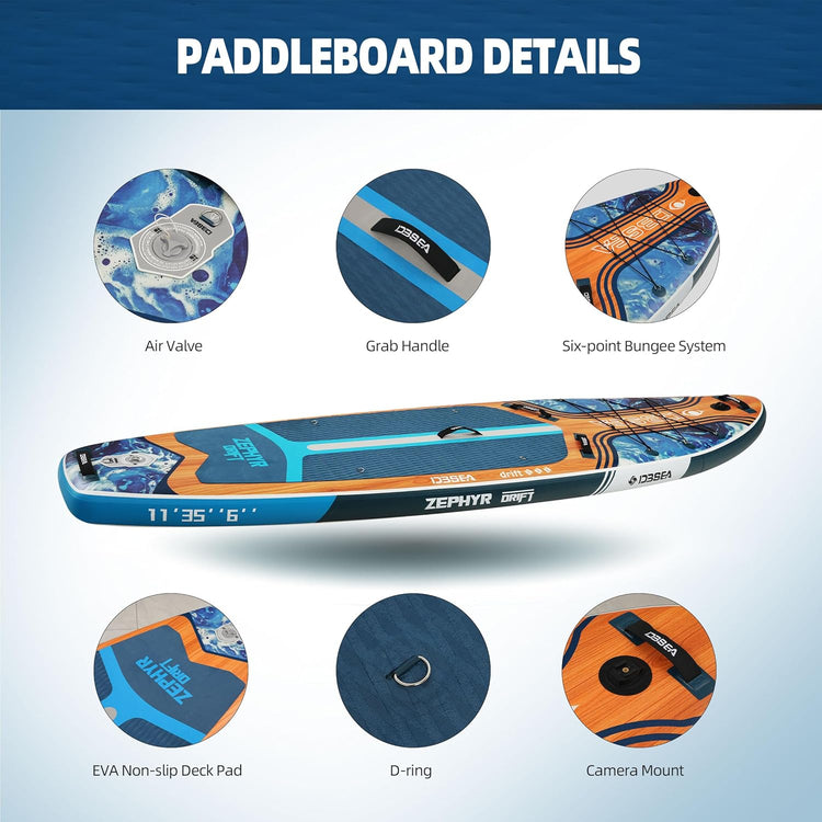 11' Yoga SUP Board, Fishing SUP Board Inflatable Paddle Board, Wide Stable SUP with Adj Paddle,