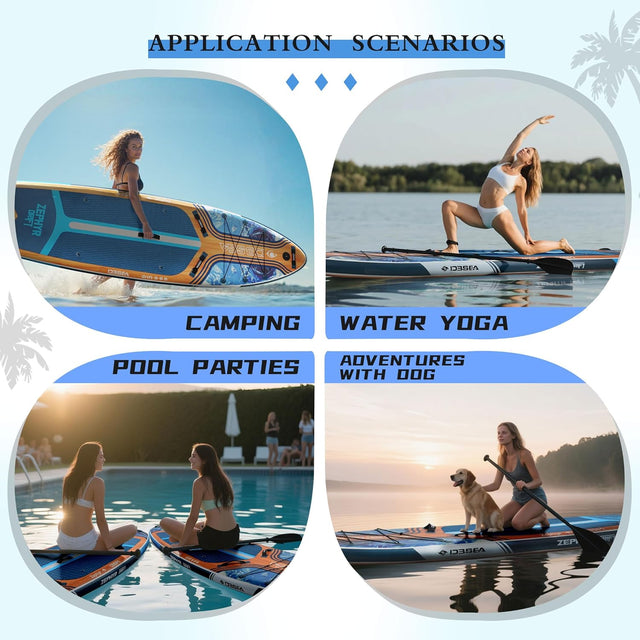 11' Yoga SUP Board, Fishing SUP Board Inflatable Paddle Board, Wide Stable SUP with Adj Paddle,