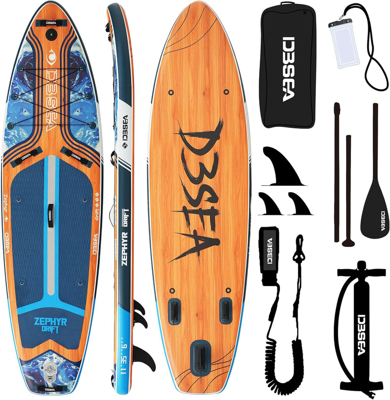 11' Yoga SUP Board, Fishing SUP Board Inflatable Paddle Board, Wide Stable SUP with Adj Paddle,