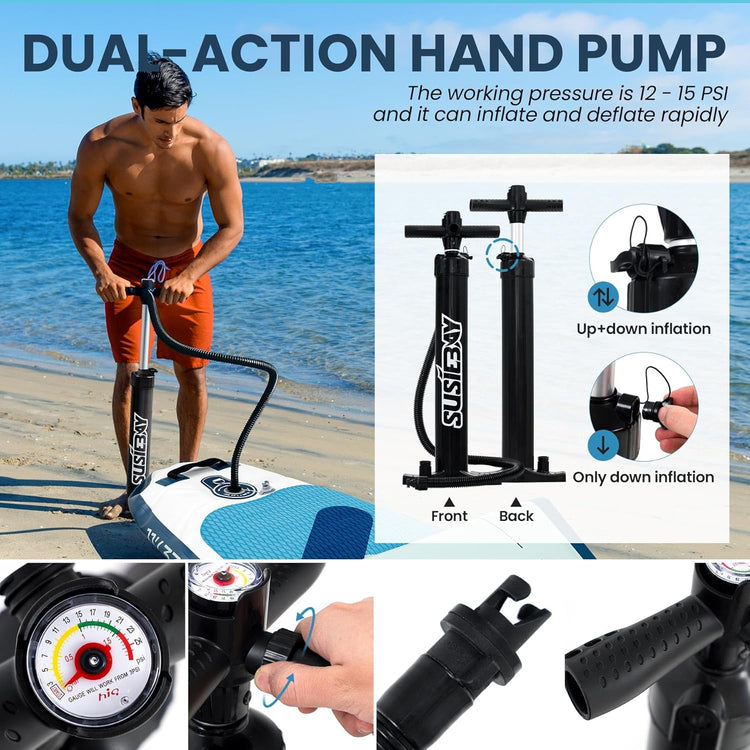 Tabla de paddle surf inflable con accesorios SUP, tabla de paddle surf inflable extra ancha, cubierta de EVA antideslizante, bomba de doble acción, 2+1 aletas extraíbles para jóvenes y adultos
