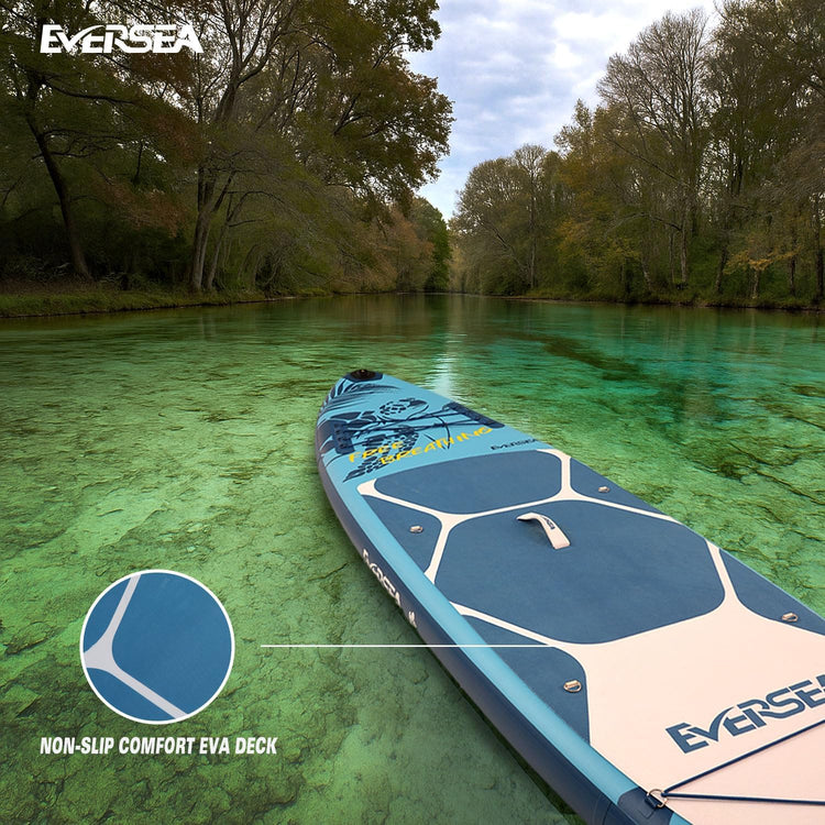 Turtle Deep Blue Inflatable Stand Up Paddle Board – Durable SUP with Adjustable Paddle,Dual Action Pump, Carry Bag, Ankle Leash, Non-Slip EVA Deck – All Skill Levels