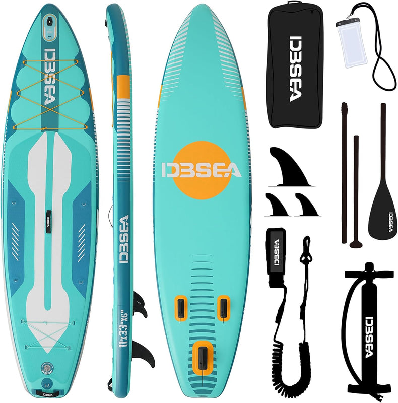 11' Inflatable SUP Paddle Board for All Skill Levels - Ultra-Light, Wide & Stable Non-Slip Deck - Complete SUP Kit with Adj Paddle, Pump, Backpack, Leash & Waterproof Bag