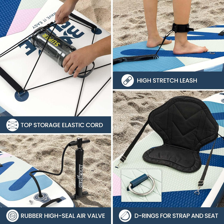 Tabla de paddle surf inflable con accesorios SUP, tabla de paddle surf inflable extra ancha, cubierta de EVA antideslizante, bomba de doble acción, 2+1 aletas extraíbles para jóvenes y adultos