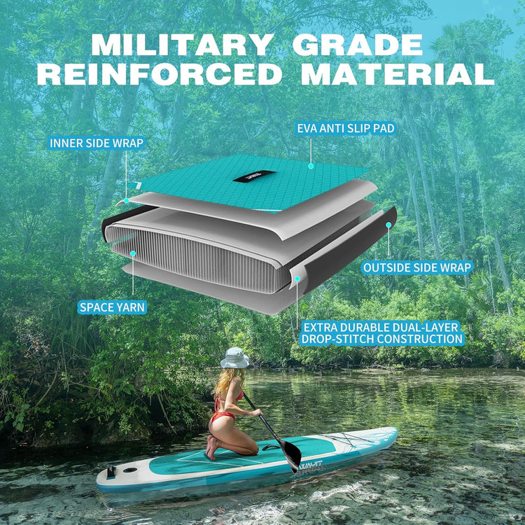 Jellyfish White Inflatable Stand Up Paddle Board – Durable SUP with Adjustable Paddle,Dual Action Pump, Carry Bag, Ankle Leash, Non-Slip EVA Deck – All Skill Levels