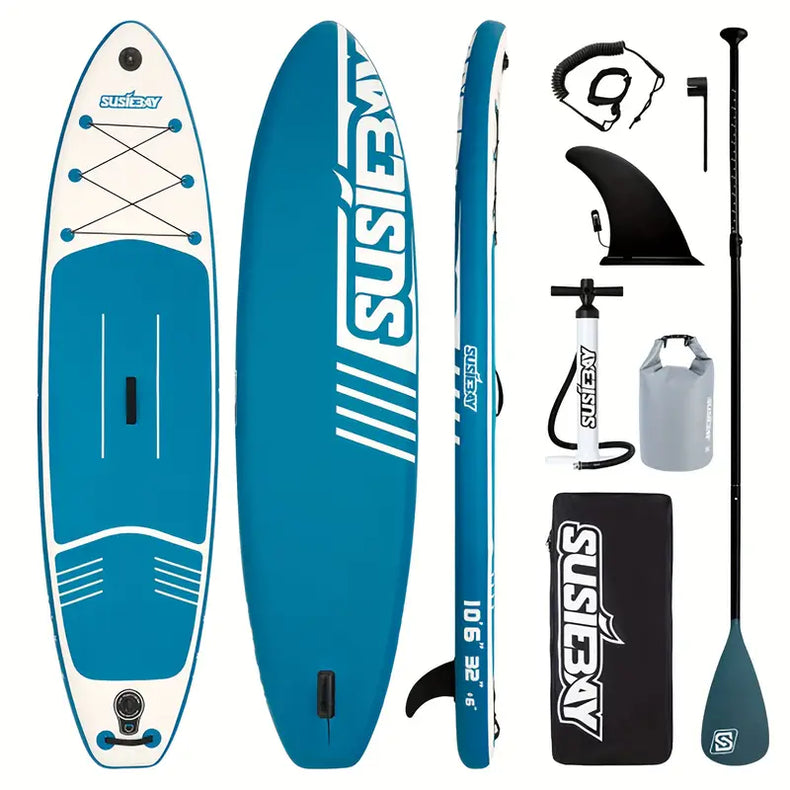 Inflatable paddle board and ISUP accessory set, designed for exploration and sightseeing, durable, lightweight, and stable with a wide sole, capable of bearing 300 pounds