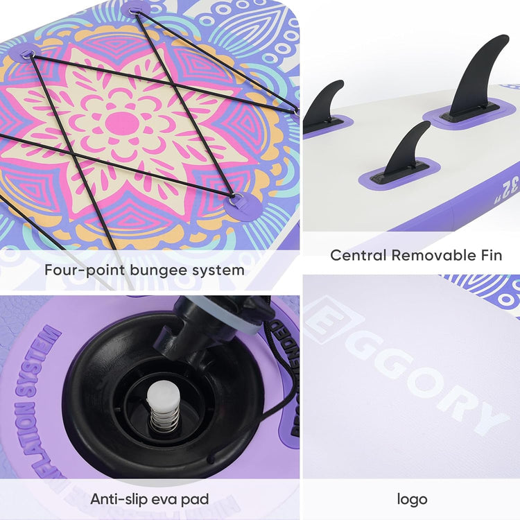 urple Inflatable Paddle Board,Stand Up Paddle Board Set, Extra Wide SUP Board with Removable Fin, Floating Paddle, Hand Pump, Waterproof Phone Pouch,Traveling Board