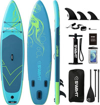 Jellyfish Yellow Inflatable Stand Up Paddle Board – Durable SUP with Adjustable Paddle,Dual Action Pump, Carry Bag, Ankle Leash, Non-Slip EVA Deck – All Skill Levels