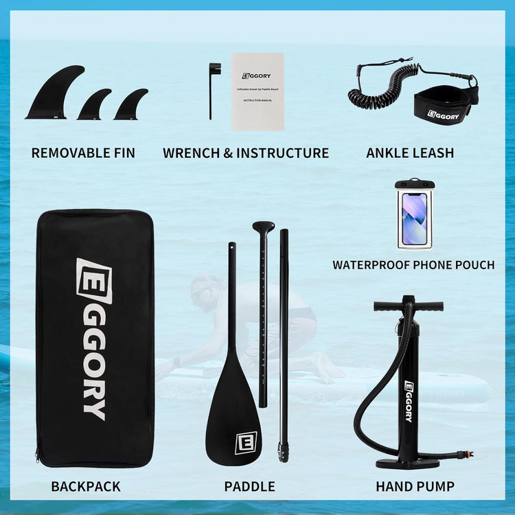 Inflatable SUP,Stand Up Paddle Board Set, Extra Wide SUP Board with Removable Fin, Floating Paddle, Hand Pump, Waterproof Phone Pouch,Traveling Board