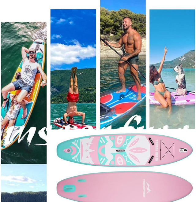 11"×34"×6" Inflatable Stand Up Paddle Board Surfing Standing Paddle Board with SUP Accessories Backpack Removable Fins Leash Paddle Hand Pump for Youth Adult