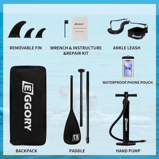 EGGORY SUP Board,Inflatable Paddle Board,Stand Up Paddle Board Set, Extra Wide SUP Board with Removable Fin, Floating Paddle, Hand Pump, Waterproof Phone Pouch,Traveling Board