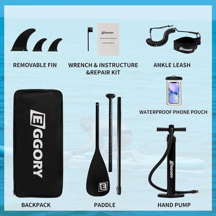 EGGORY SUP Board,Inflatable Paddle Board,Stand Up Paddle Board Set, Extra Wide SUP Board with Removable Fin, Floating Paddle, Hand Pump, Waterproof Phone Pouch,Traveling Board