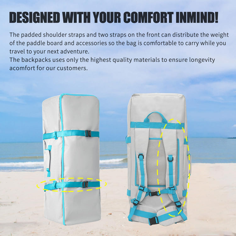 Paddle Board Backpack - 110L Large Capacity SUP Travel Bag with Padded Shoulder Straps, Waterproof Storage Backpack for Inflatable Stand Up Paddle Board, Pump & Accessories