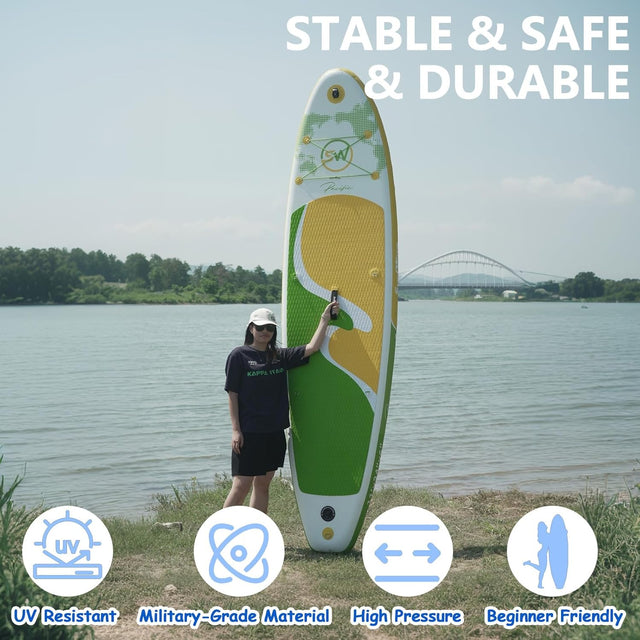 All-Around Inflatable SUP Board,paddle board Pacific 10.8ft Ultra-Stable inflatable stand up Paddle Board for Family & Touring - Includes Pump, Paddle & Backpack
