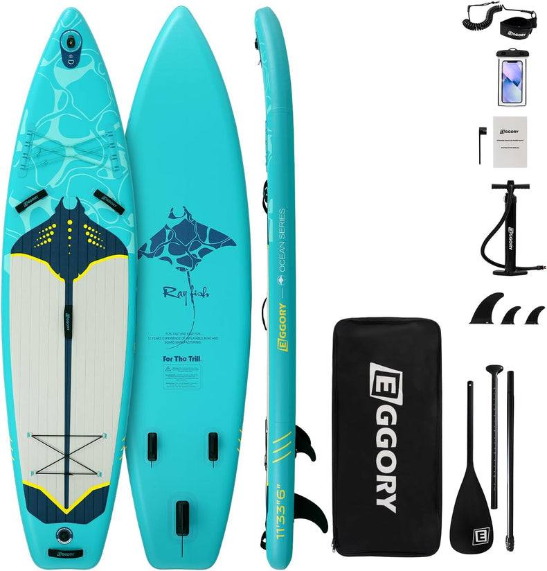 Inflatable Paddle Board,blue Stand Up Paddle Board Set, Extra Wide SUP Board with Removable Fin, Floating Paddle, Hand Pump, Waterproof Phone Pouch,Traveling Board