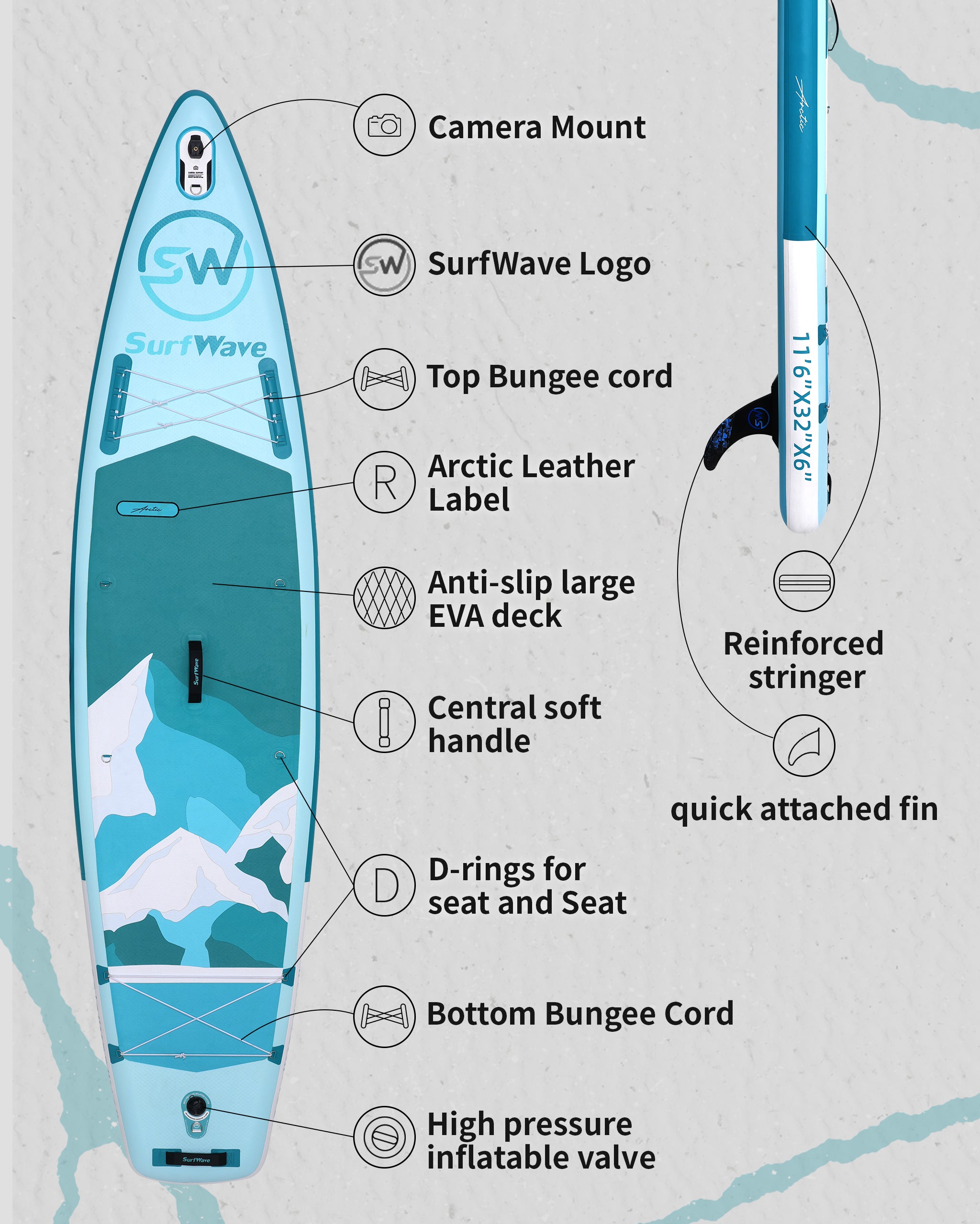 Touring SUP Board, inflatable paddle board 11'6 Ultra-Light stand