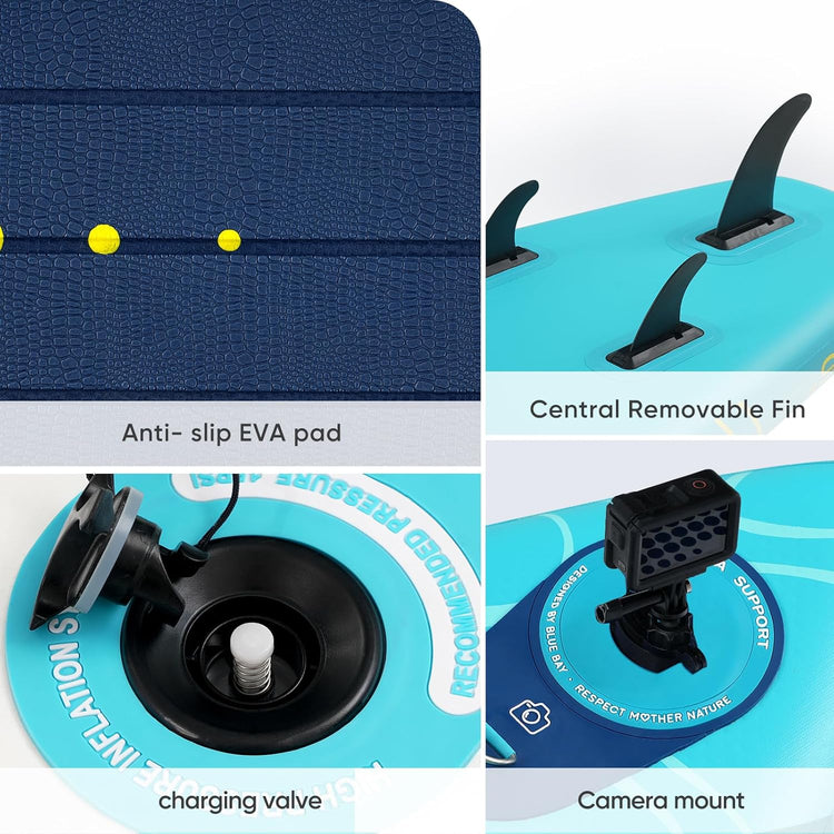 Inflatable Paddle Board,blue Stand Up Paddle Board Set, Extra Wide SUP Board with Removable Fin, Floating Paddle, Hand Pump, Waterproof Phone Pouch,Traveling Board