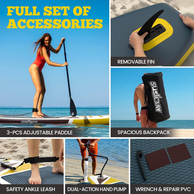 inflatable Stand Up Paddle Board with SUP Accessories,Inflatable Paddle Boards for Adults & Youth, Anti-Slip EVA Deck,Wide Stance,Dual Action Pump,108L Backpack