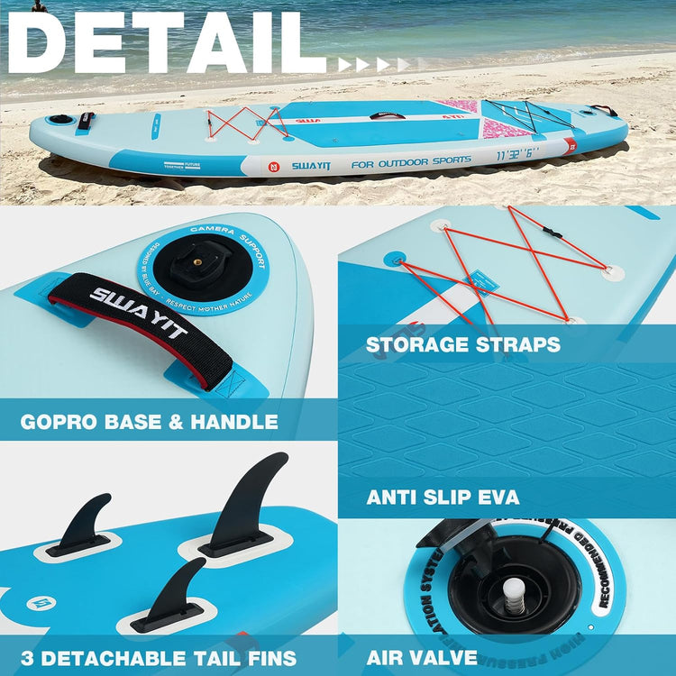 Geometry Blue Inflatable Stand Up Paddle Board – Durable SUP with Adjustable Paddle,Dual Action Pump, Carry Bag, Ankle Leash, Non-Slip EVA Deck – All Skill Levels