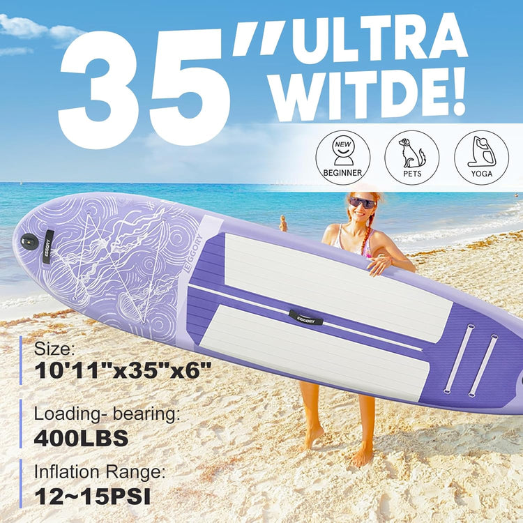 EGGORY SUP Board,Inflatable Paddle Board,Stand Up Paddle Board Set, Extra Wide SUP Board with Removable Fin, Floating Paddle, Hand Pump, Waterproof Phone Pouch,Traveling Board