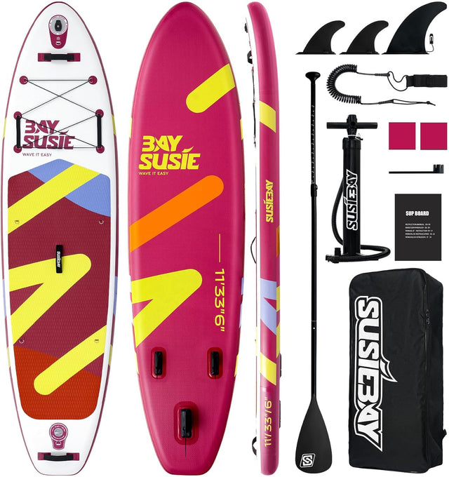 Inflatable Stand Up Paddle Board with SUP Accessories,Extra Wide Paddle Board Inflatable,Anti-Slip EVA Deck, Double Action Pump, 2+1 Removal Fins for Youth & Adult