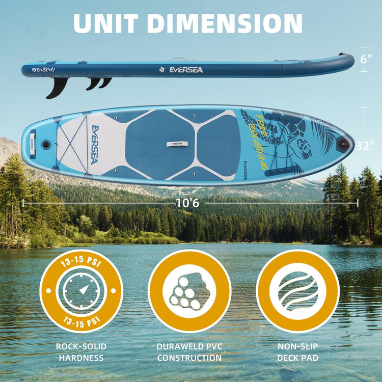 Turtle Deep Blue Inflatable Stand Up Paddle Board – Durable SUP with Adjustable Paddle,Dual Action Pump, Carry Bag, Ankle Leash, Non-Slip EVA Deck – All Skill Levels