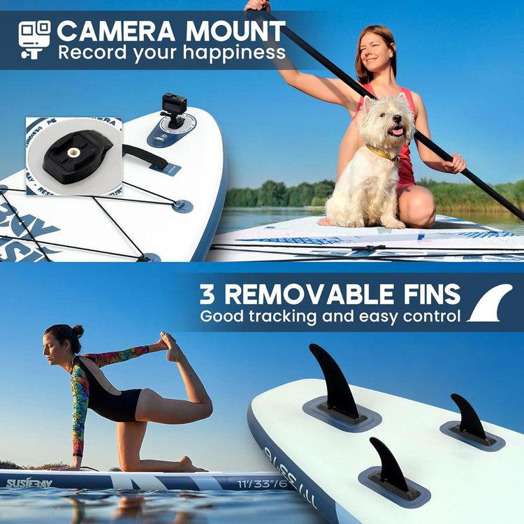 Inflatable Stand Up Paddle Board with SUP Accessories,Extra Wide Paddle Board Inflatable,Anti-Slip EVA Deck, Double Action Pump, 2+1 Removal Fins for Youth & Adult
