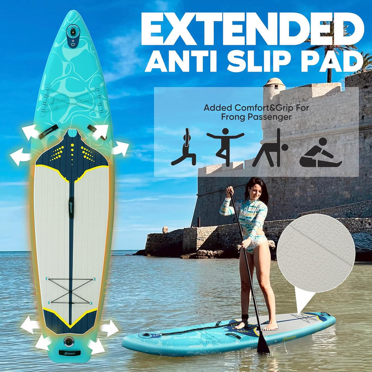 Inflatable Paddle Board,blue Stand Up Paddle Board Set, Extra Wide SUP Board with Removable Fin, Floating Paddle, Hand Pump, Waterproof Phone Pouch,Traveling Board
