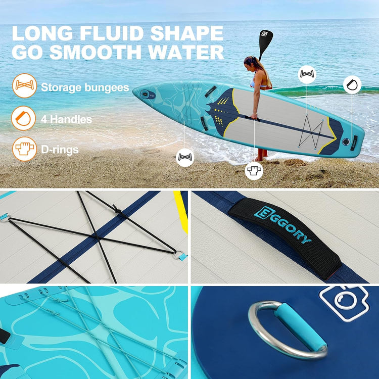 Inflatable Paddle Board,blue Stand Up Paddle Board Set, Extra Wide SUP Board with Removable Fin, Floating Paddle, Hand Pump, Waterproof Phone Pouch,Traveling Board