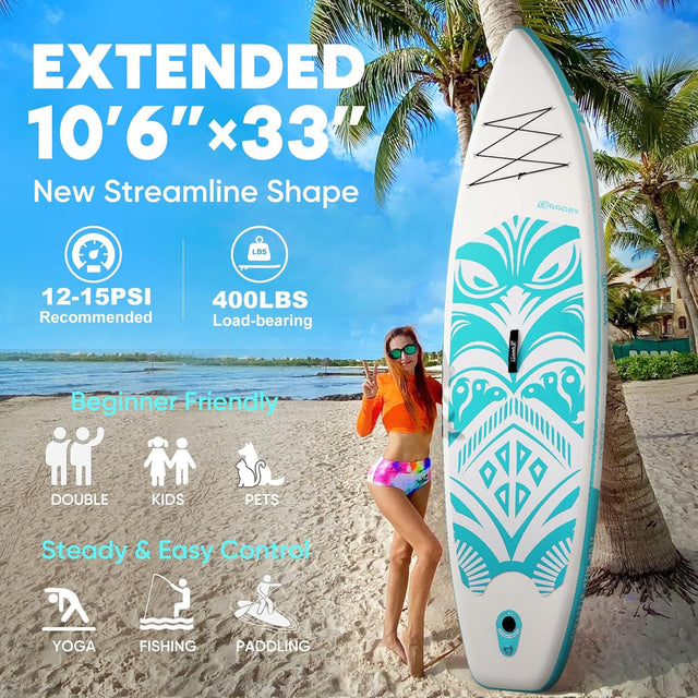 EGGORY SUP Board,Inflatable Paddle Board,Stand Up Paddle Board Set, Extra Wide SUP Board with Removable Fin, Floating Paddle, Hand Pump, Waterproof Phone Pouch,Traveling Board