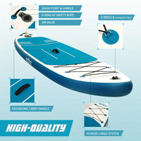 Inflatable paddle board and ISUP accessory set, designed for exploration and sightseeing, durable, lightweight, and stable with a wide sole, capable of bearing 300 pounds