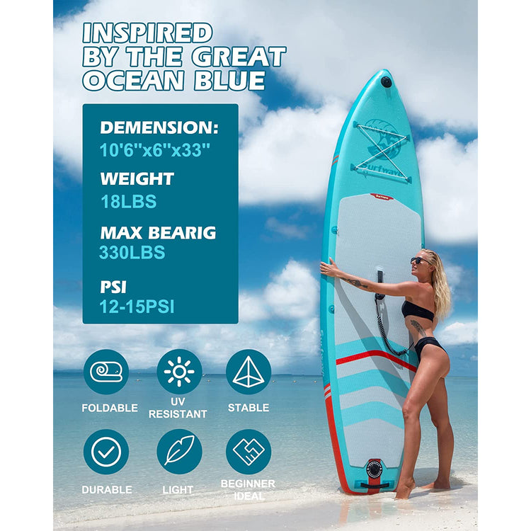 Ultra-Light Inflatable SUP Board | Inflatable paddle board 10.6ft Eco-Friendly stand up Paddle Board for Family & Travel - Includes Pump, Paddle & Backpack