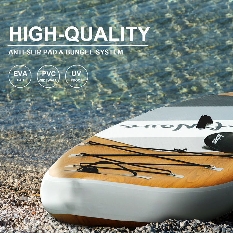 SUP-Board mit Holzmaserungsdesign, Stand-Up-Paddle-Board, 11 Fuß, umweltfreundliches, aufblasbares Stand-Up-Paddle-Board für Yoga und Angeln – extrem stabil, inklusive Pumpe und wasserdichter Tasche 