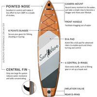 SUP-Board mit Holzmaserungsdesign, Stand-Up-Paddle-Board, 11 Fuß, umweltfreundliches, aufblasbares Stand-Up-Paddle-Board für Yoga und Angeln – extrem stabil, inklusive Pumpe und wasserdichter Tasche 