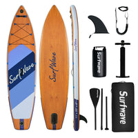 SUP-Board mit Holzmaserungsdesign, Stand-Up-Paddle-Board, 11 Fuß, umweltfreundliches, aufblasbares Stand-Up-Paddle-Board für Yoga und Angeln – extrem stabil, inklusive Pumpe und wasserdichter Tasche 